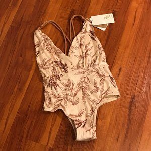 L*Space Cream Leaf Print One Piece Swimsuit